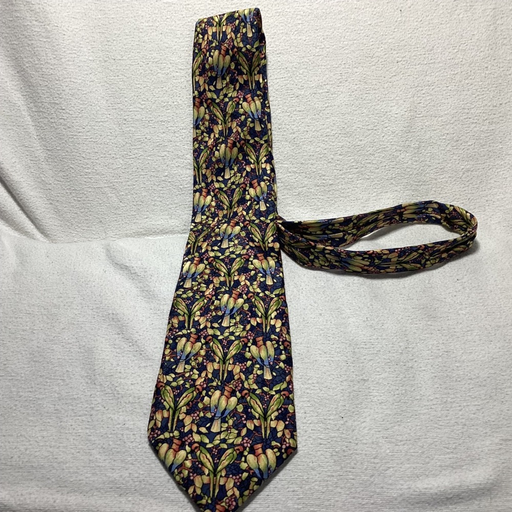 Louis Comfort Tiffany Parrots Silk Tie The Gallery Collection Stained Glass Blue